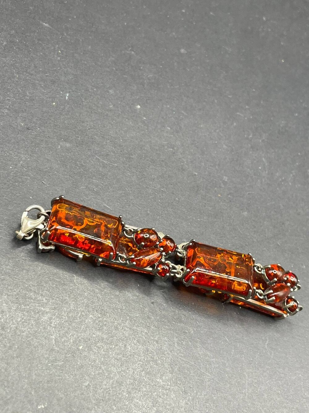 Vintage 925 Sterling Silver Baltic Amber Bracelet Poland Hallmarked Silver